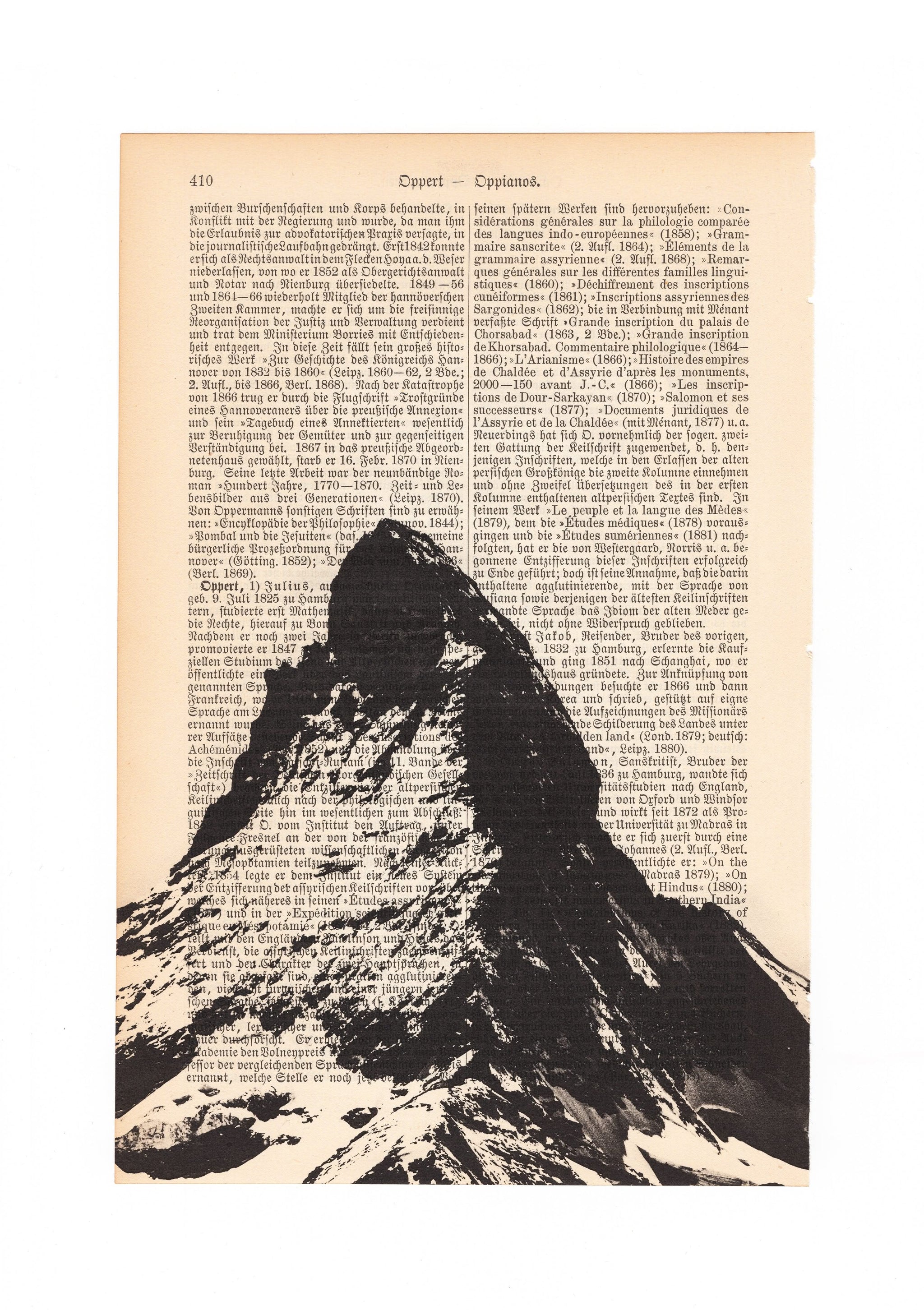 Mountain - Vintage Book Page Matterhorn Art Print, Ski Art Print